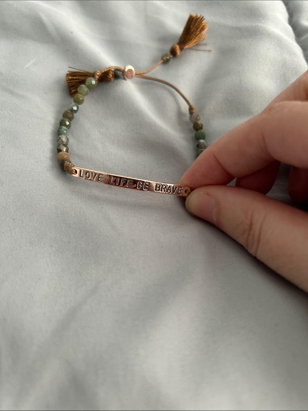 Be Brave Inspirational Bar Bracelet in Green and Gold